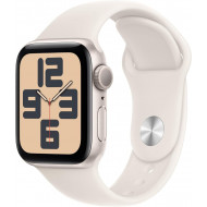 Apple Watch SE 2. Generation (GPS, 40 mm) Smartwatch mit Aluminiumgehäuse in Polarstern und Sportarmband in Polarstern (S/M). 