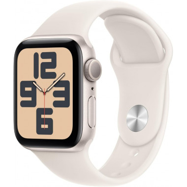 Apple Watch SE 2. Generation (GPS, 40 mm) Smartwatch mit Aluminiumgehäuse in Polarstern und Sportarmband in Polarstern (S/M). 