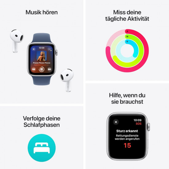 Apple Watch SE 2. Generation (GPS, 40 mm) Smartwatch mit Aluminiumgehäuse in Polarstern und Sportarmband in Polarstern (M/L).