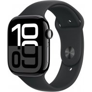 Apple Watch Series 10 (GPS, 46 mm) - Schwarzes Aluminiumgehäuse mit schwarzem Sportarmband S/M