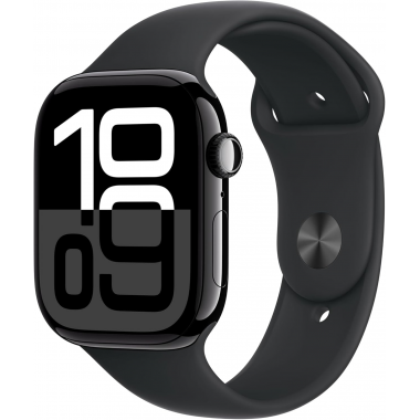 Apple Watch Series 10 (GPS, 42 mm) - Schwarzes Aluminiumgehäuse mit schwarzem Sportarmband S/M