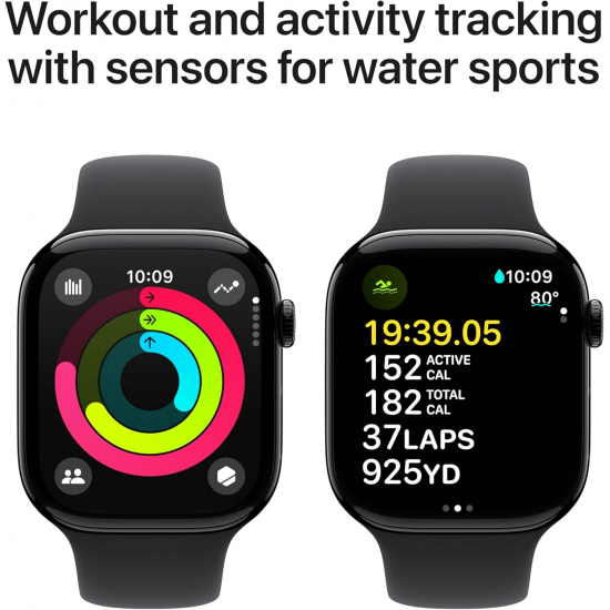 Apple Watch Series 10 (GPS, 46 mm) - Schwarzes Aluminiumgehäuse mit schwarzem Sportband M/L