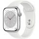Apple Watch Series 8 45 mm (GPS) Silber Aluminiumgehäuse mit weißem Sportarmband S/M
