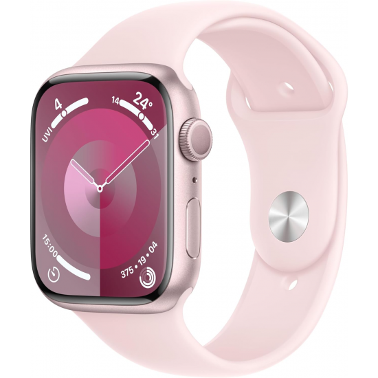 Apple Watch Series 9 (GPS, 45 mm) – rosafarbenes Aluminiumgehäuse mit hellrosa Sportarmband M/L