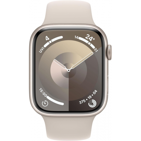 Apple Watch Series 9 (GPS, 45 mm) – Starlight-Aluminiumgehäuse mit S/M Midnight-Sportarmband