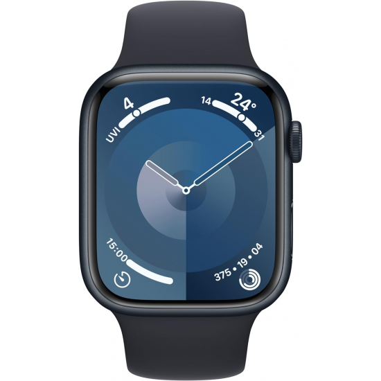 Apple Watch Series 9 (GPS, 45 mm) – Midnight-Aluminiumgehäuse mit M/L Midnight-Sportarmband